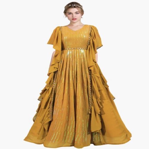 Ladies Designer Gown - Luxurious Silk Fabric, Elegant Floor-length Design, Sophisticated Lace Detailing, Exquisite Evening Wear