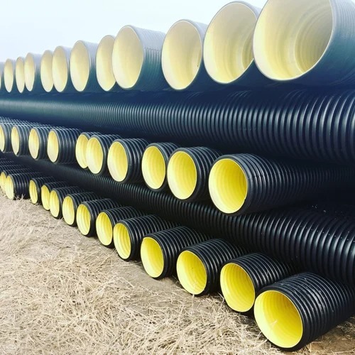Gemini HDPE Double Wall Corrugated Pipe - HDPE Material, 6m Length, 200mm Diameter, Round Shape, Black Color | Industrial Application