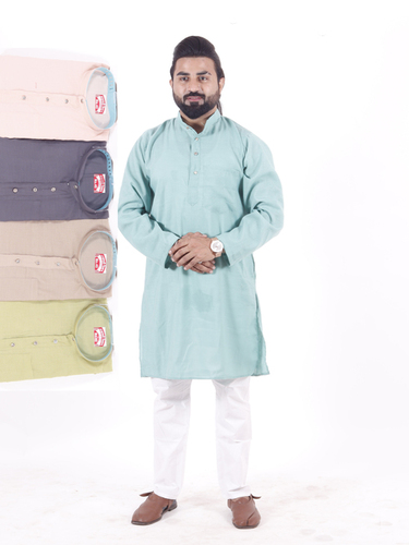 Organic Cotton Kurta - Soft Orange 38-44 Inch, Mandarin Collar, Long Sleeves, Breathable & Quick Dry for Spring & Summer Wear