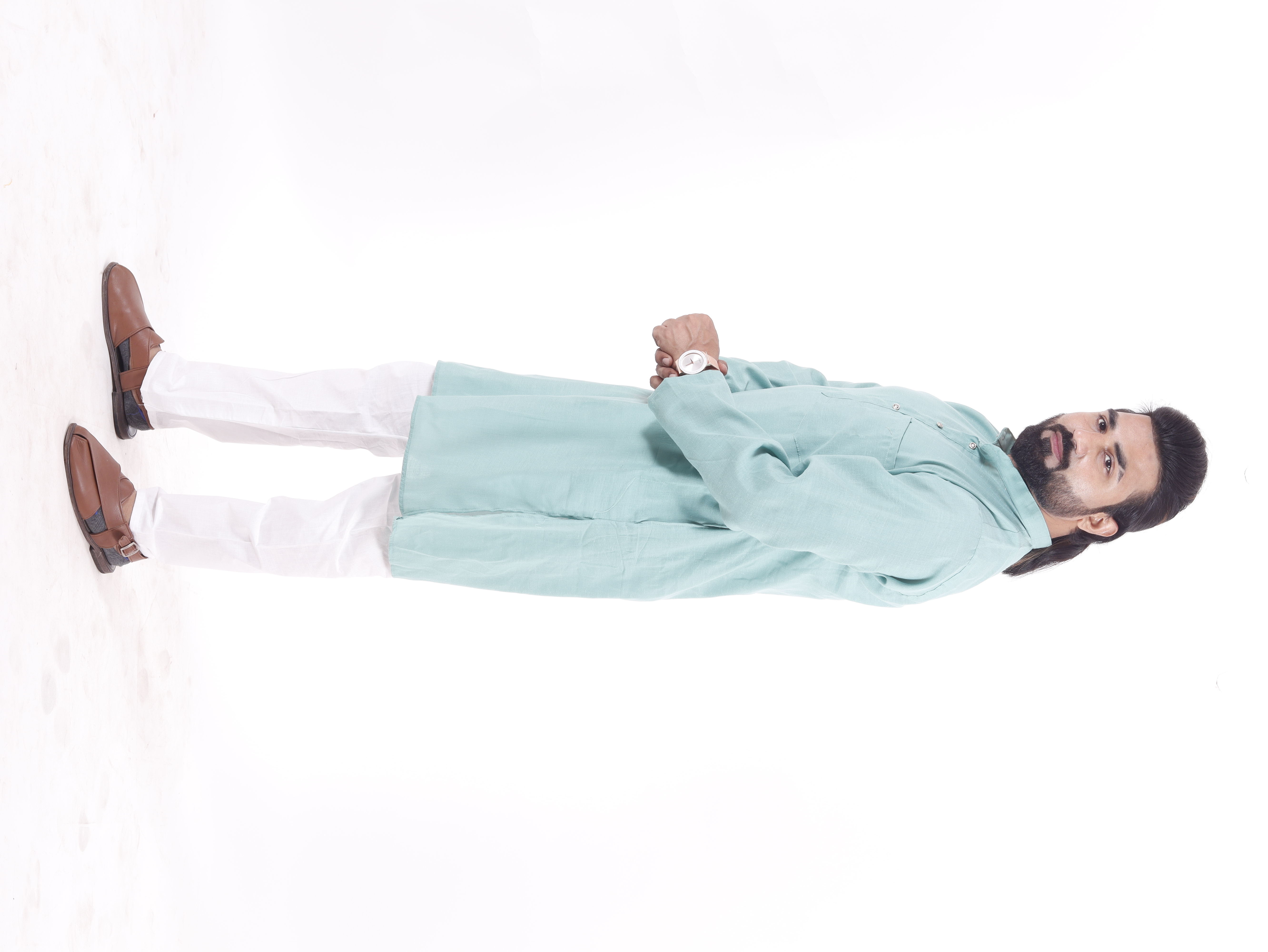 Organic Cotton Kurta - Soft Orange 38-44 Inch, Mandarin Collar, Long Sleeves, Breathable & Quick Dry For Spring & Summer Wear