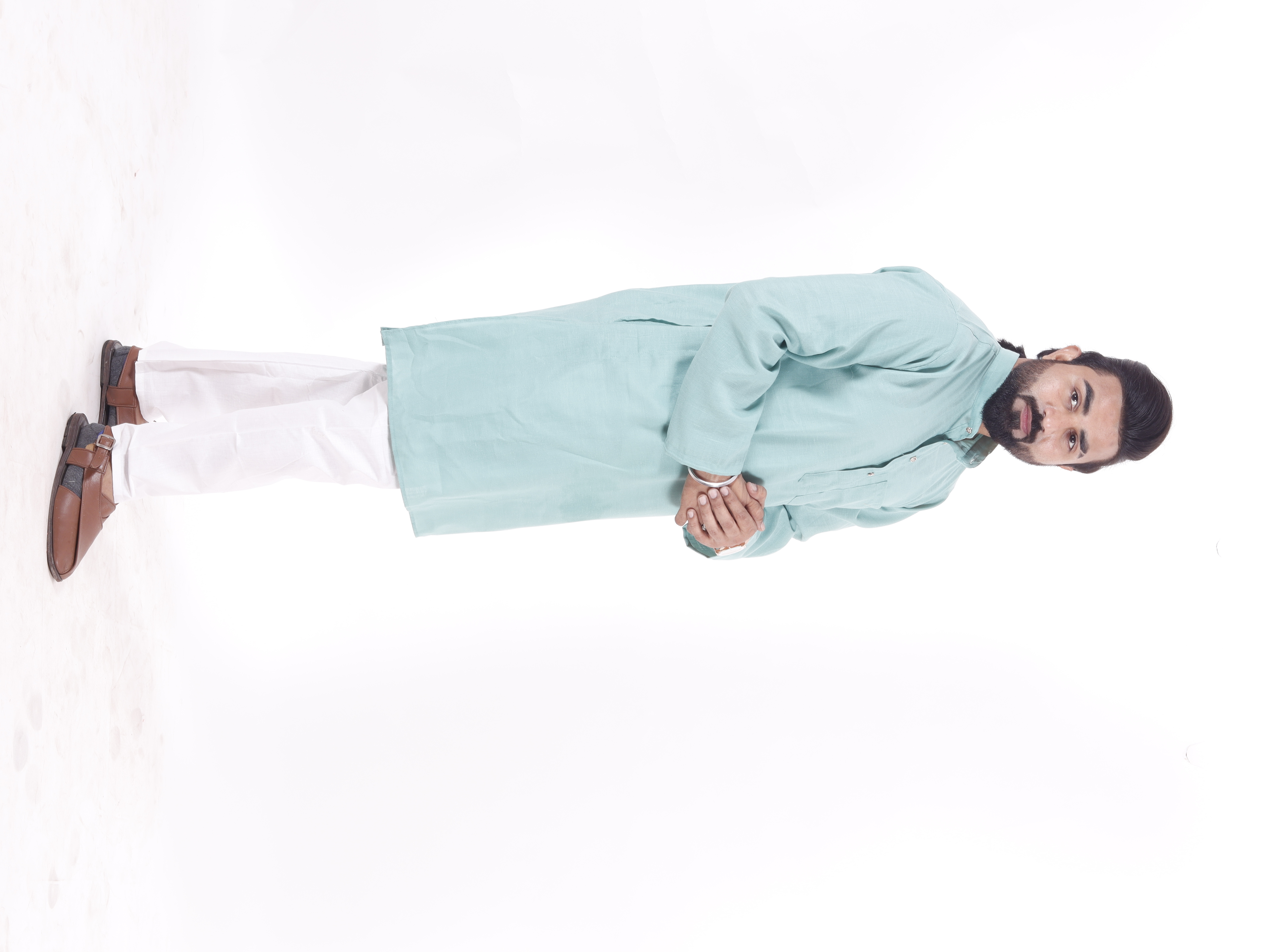 Organic Cotton Kurta - Soft Orange 38-44 Inch, Mandarin Collar, Long Sleeves, Breathable & Quick Dry For Spring & Summer Wear