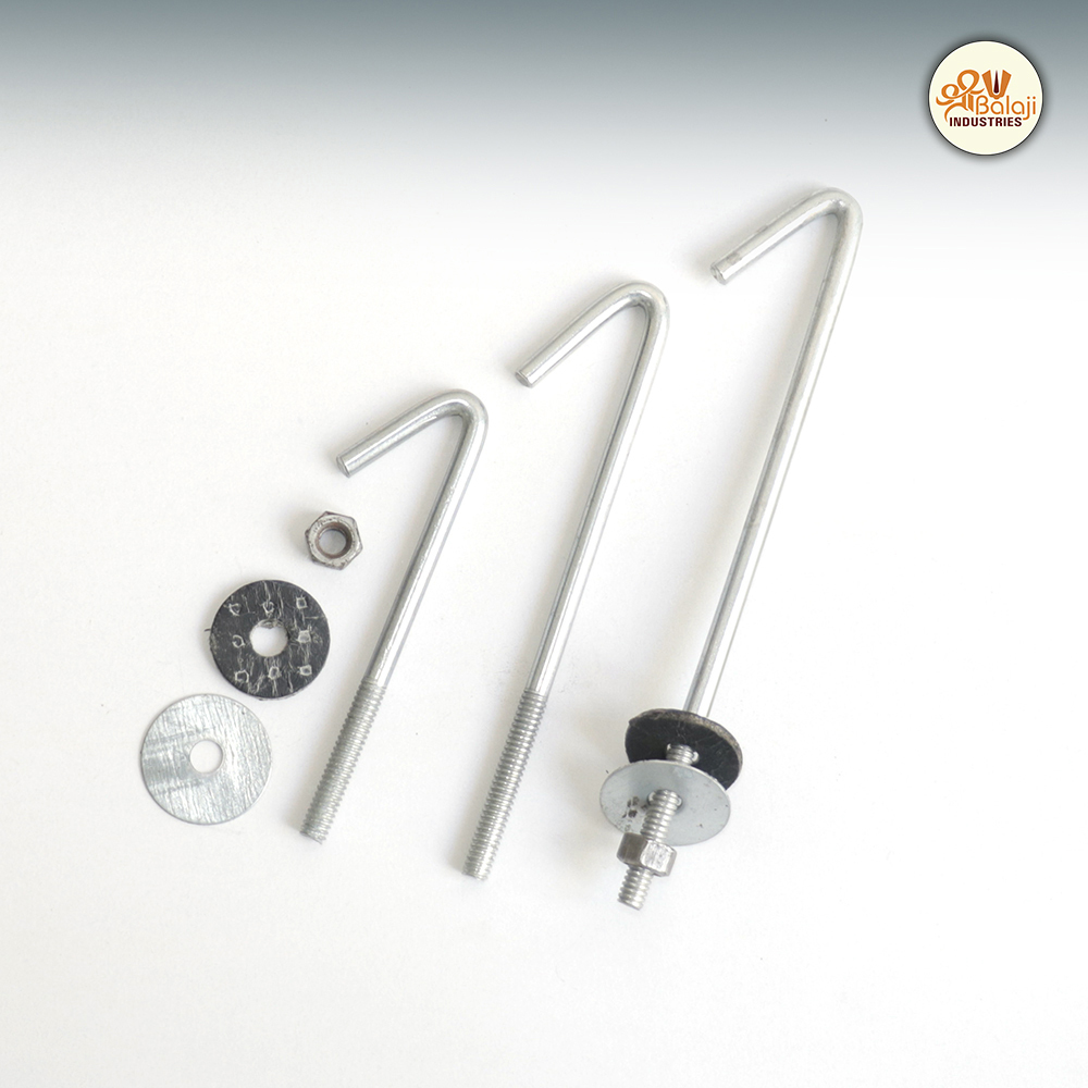 J Hook Bolts - Galvanized Steel, 5/16 And 1/4 Inch Diameter, Silver Color, Multiple Sizes Available
