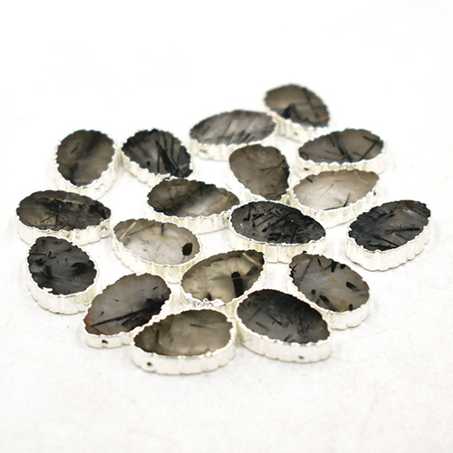 Charms Black Rutile Gemstone Gold Electroplated Pear Shape Slices Pendant
