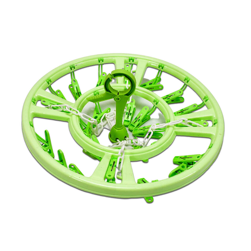 Plastic Round Cloth Drying Hanging Hanger(7287) - Prime Plastic, 35x35x5 Cm , Mix Colour | 360 Swivel Design, Windproof Hook, Easy Access Clips For Small Items