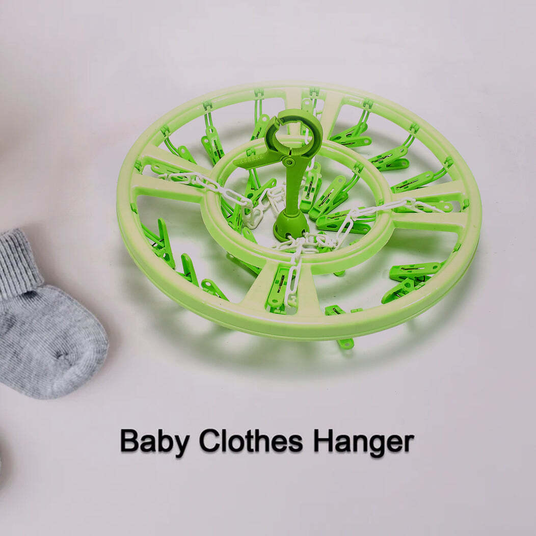 Plastic Round Cloth Drying Hanging Hanger(7287) - Prime Plastic, 35x35x5 Cm , Mix Colour | 360 Swivel Design, Windproof Hook, Easy Access Clips For Small Items
