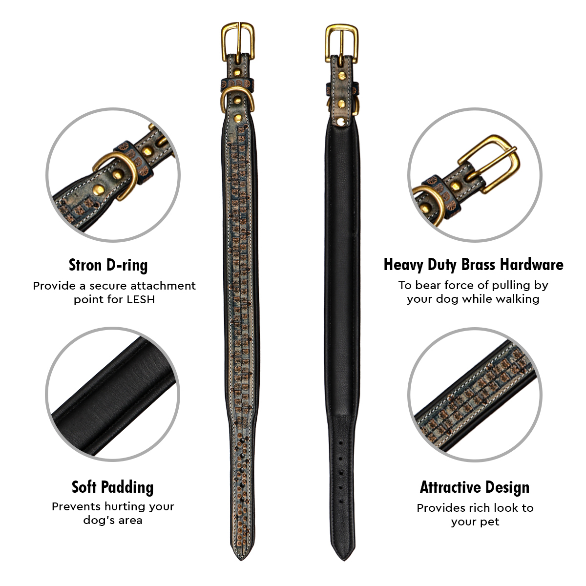 Leather Dog Collar For Medium And Large Dog With Hand Tooling