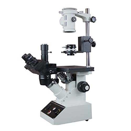 Binocular Inverted Tissue Culture Microscope - Die Casting, 165mm X 180mm Co-axial Stage, Off White Color, 400x To 600x Magnification, Koehler Illumination, Trinocular Head For Enhanced Viewing | Ideal For Cancer Research And Microbiology