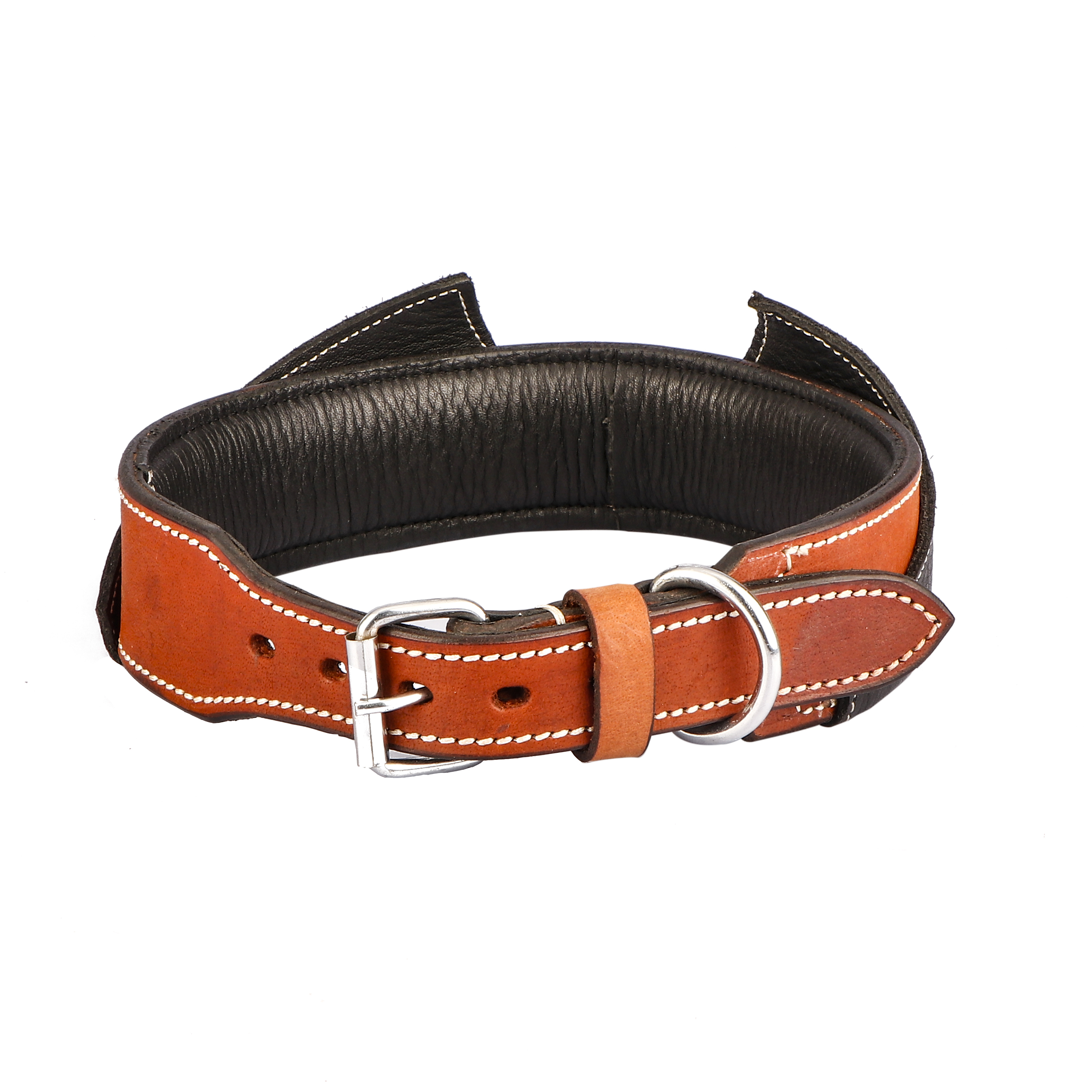 Sparrow Daughter Leather Dog Collar With V - Shape Design And Studded - Leather, 200 Gm, Orange/dark Brown | Handcrafted, Rust Resistant, Antique Brass Buckle, 15 Color Options