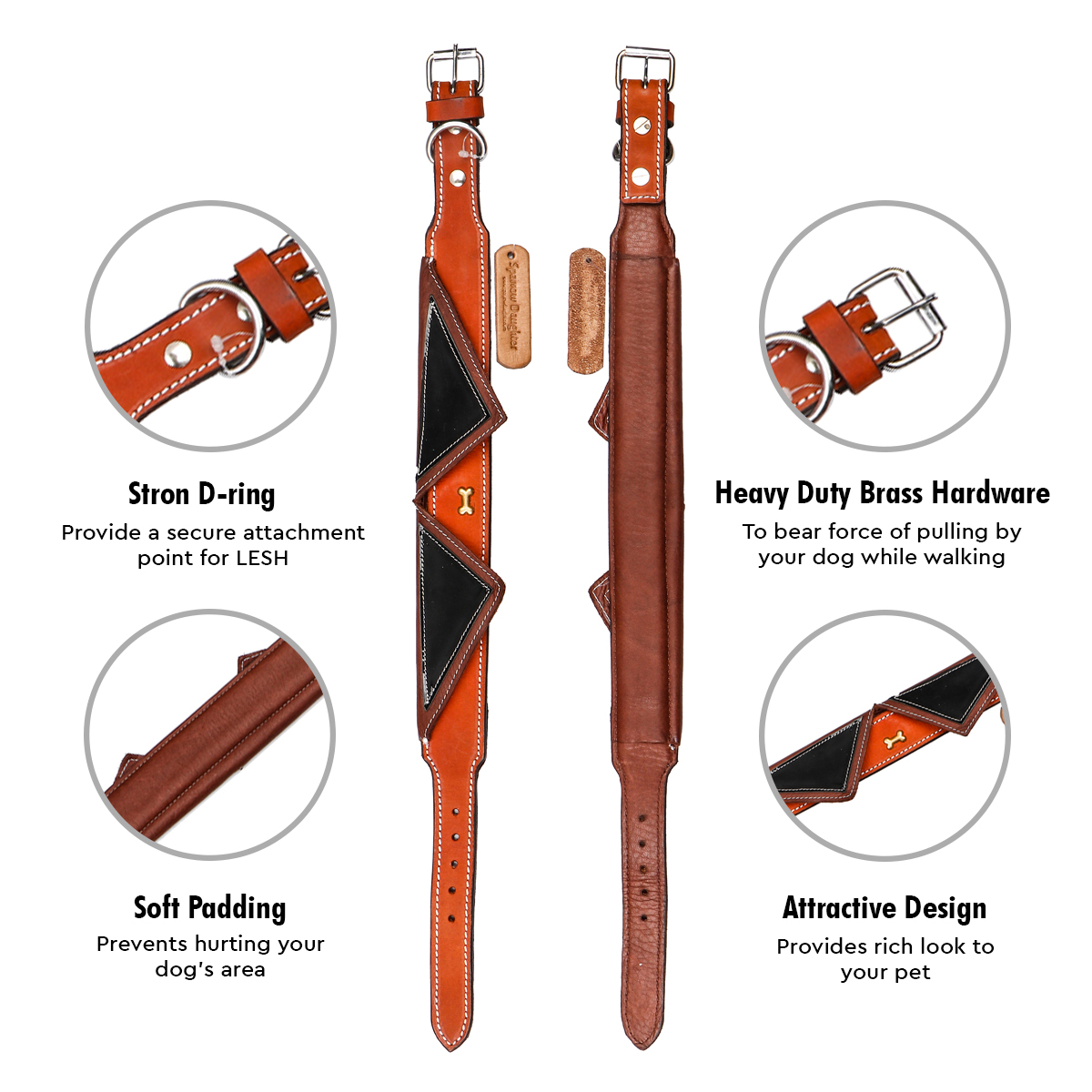 Sparrow Daughter Leather Dog Collar With V-shape Design For Small Medium And Large Dogs