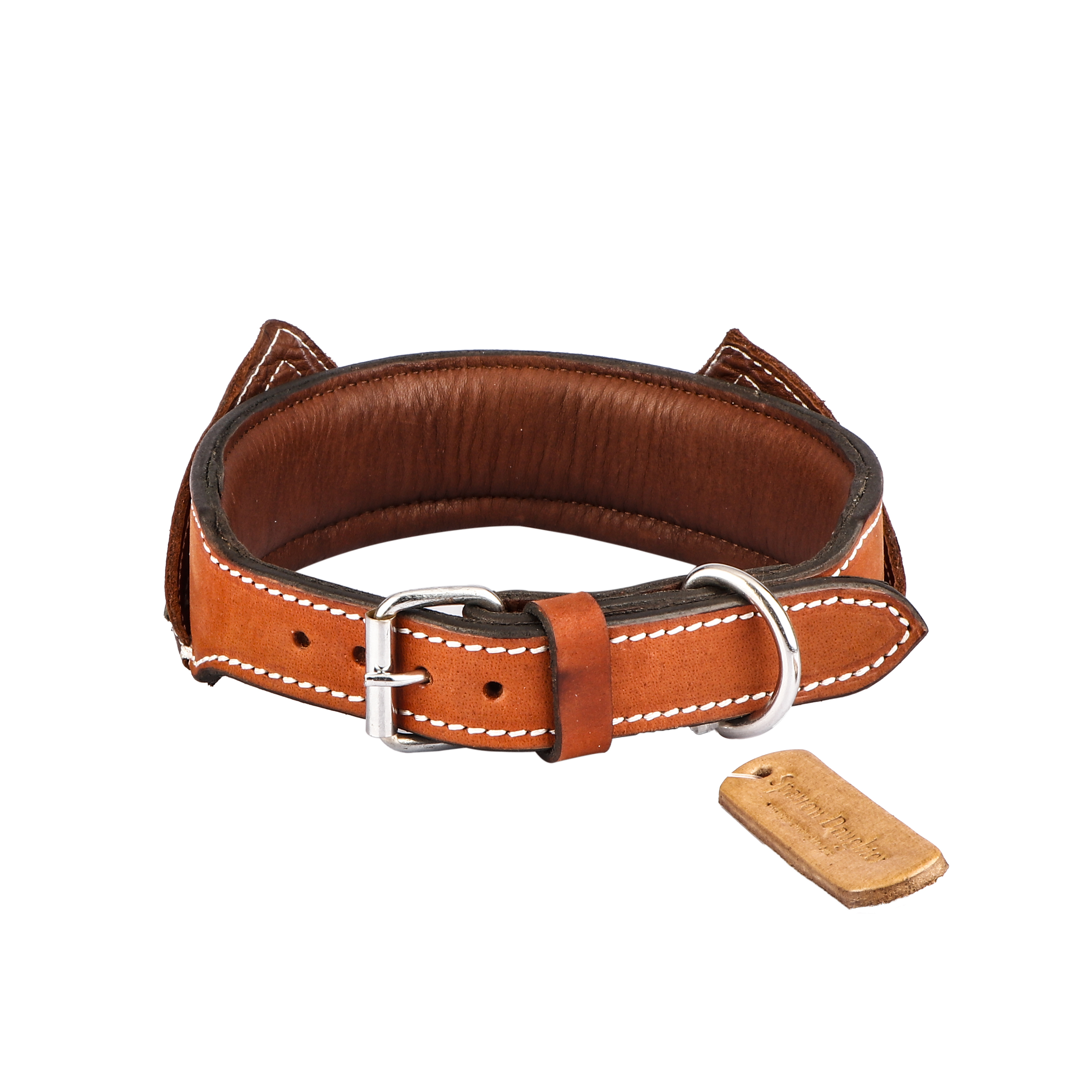 Sparrow Daughter Leather Dog Collar With V-shape Design For Small Medium And Large Dogs