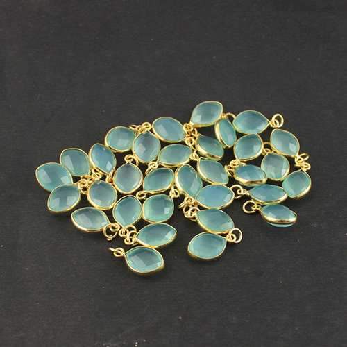 Charms Aqua Chalcedony Gemstone Gold Vermeil Marquise Shape 9x12mm Pendant