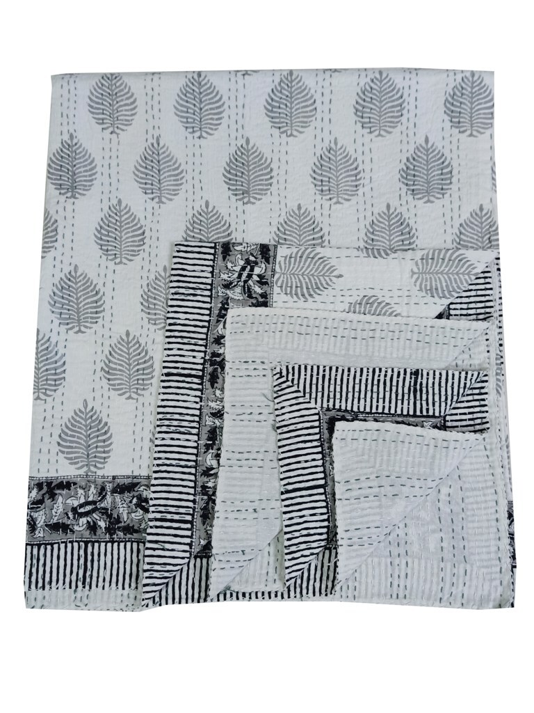 Kantha Quilt - 100% Cotton, King Size 108"x108" | Hand Block Print, Multi-color, Reversible Design, Traditional Kantha Stitching, Lightweight And Hand Washable