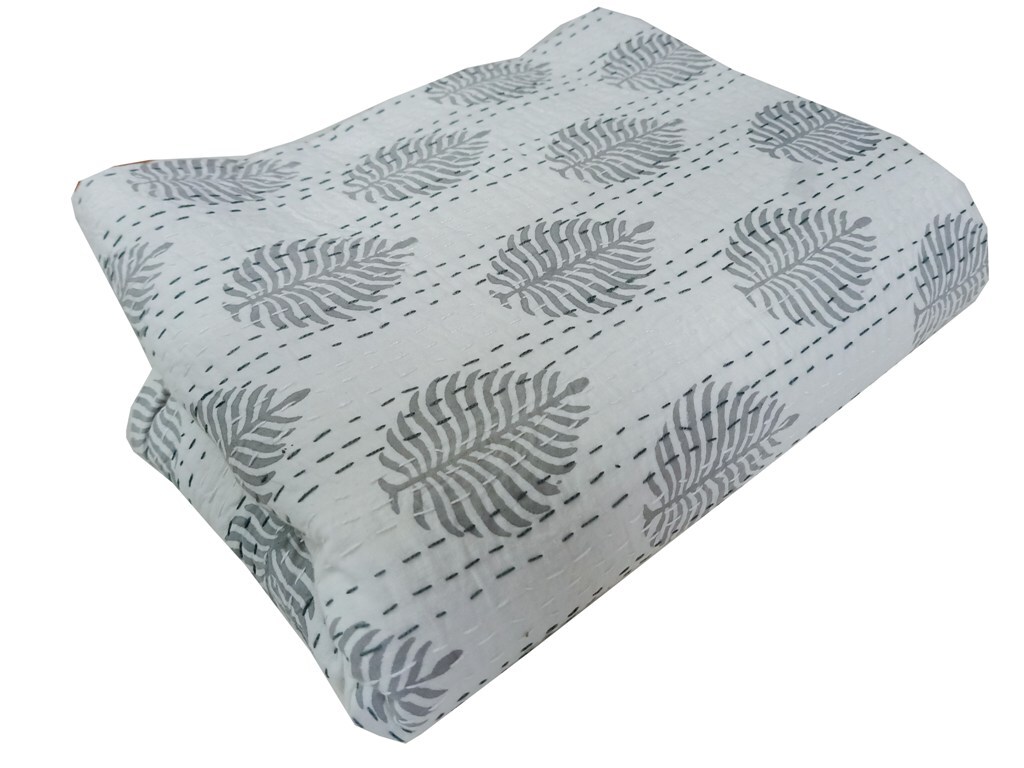 Kantha Quilt - 100% Cotton, King Size 108"x108" | Hand Block Print, Multi-color, Reversible Design, Traditional Kantha Stitching, Lightweight And Hand Washable