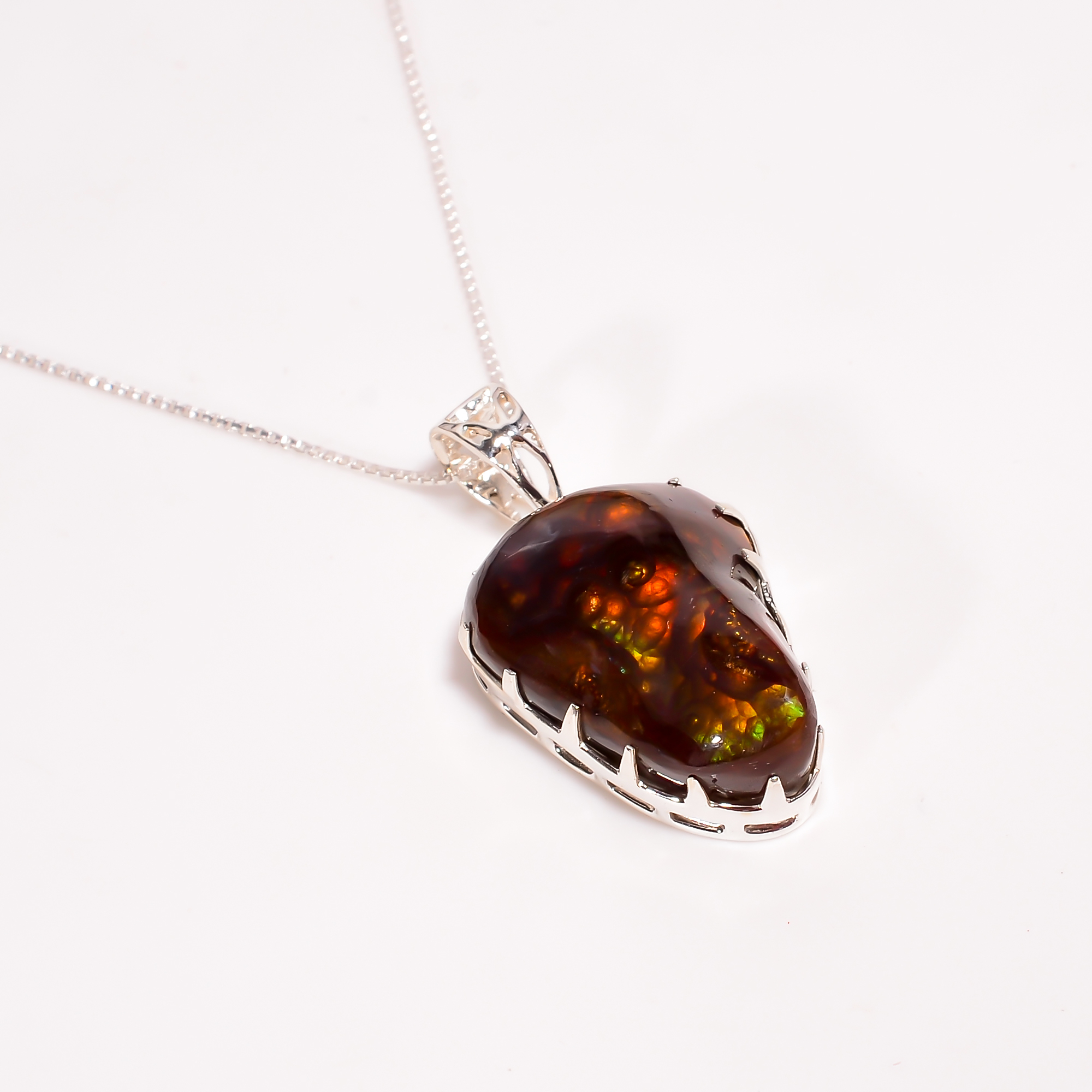 Mexican Fire Agate 925 Sterling Silver Chain Pendant Necklace Girls Fashion Necklace Exporter - Gender: Women