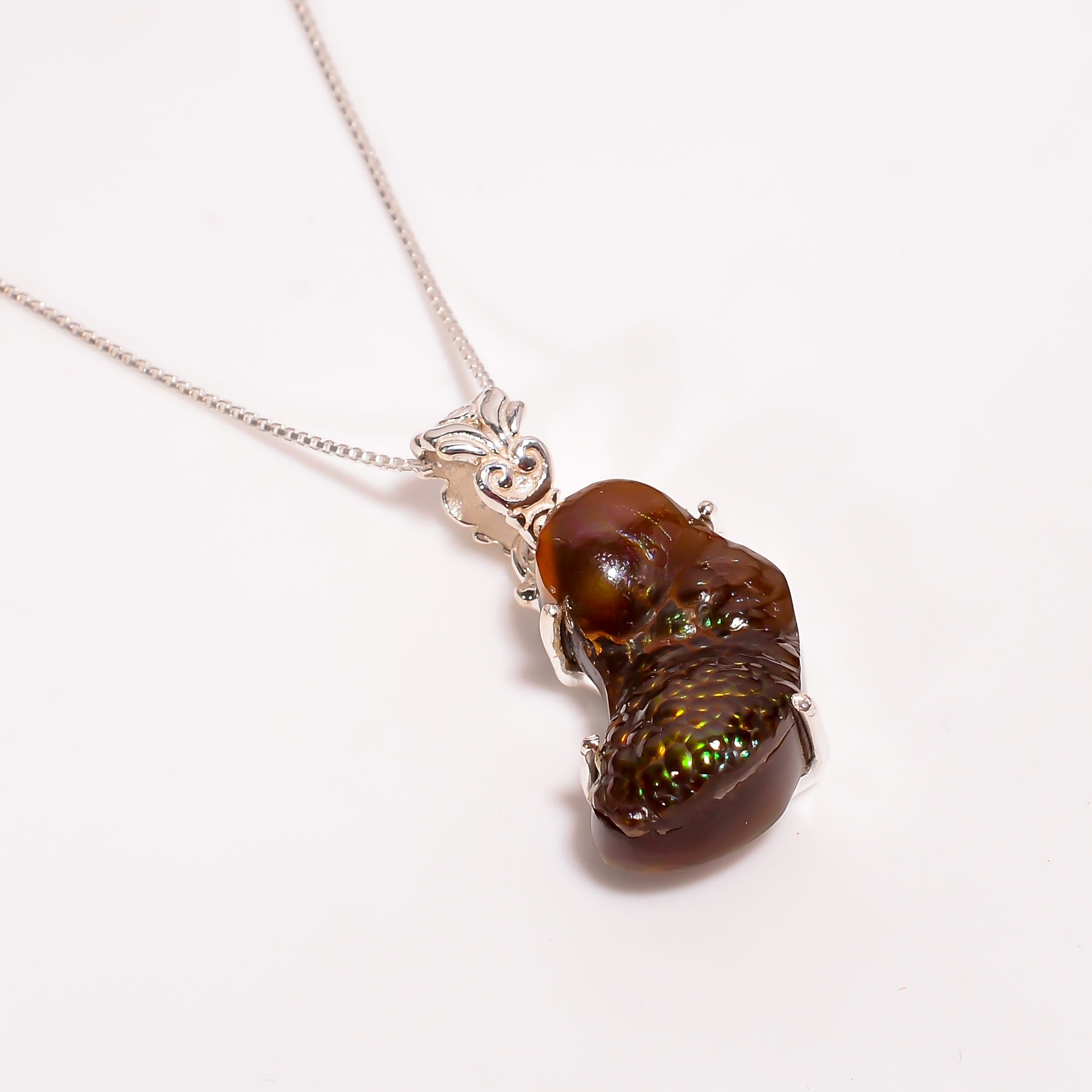 Mexican Fire Agate 925 Sterling Silver Chain Pendant Necklace Girls Fashion Necklace Exporter - Gender: Women