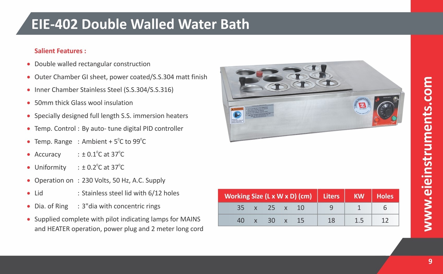 Double Walled Waterbath Rectangular -Inner Ss Dimension(l*w*h): 600 X 350 X 250 (L X W X D) Mm Millimeter (Mm)