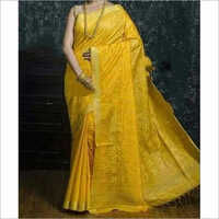 Yellow Ladies Printed Kota Silk Saree