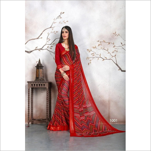 Red Party Wear Lehariya Georgette Saree