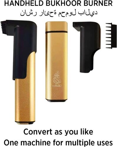 Portable Rechargeable Bakhoordani - Ceramic & Abs Plastic, 13 X 3.5 X 3 Cm | Golden & Black, Multi-usage, Preserves Luxurious Scent