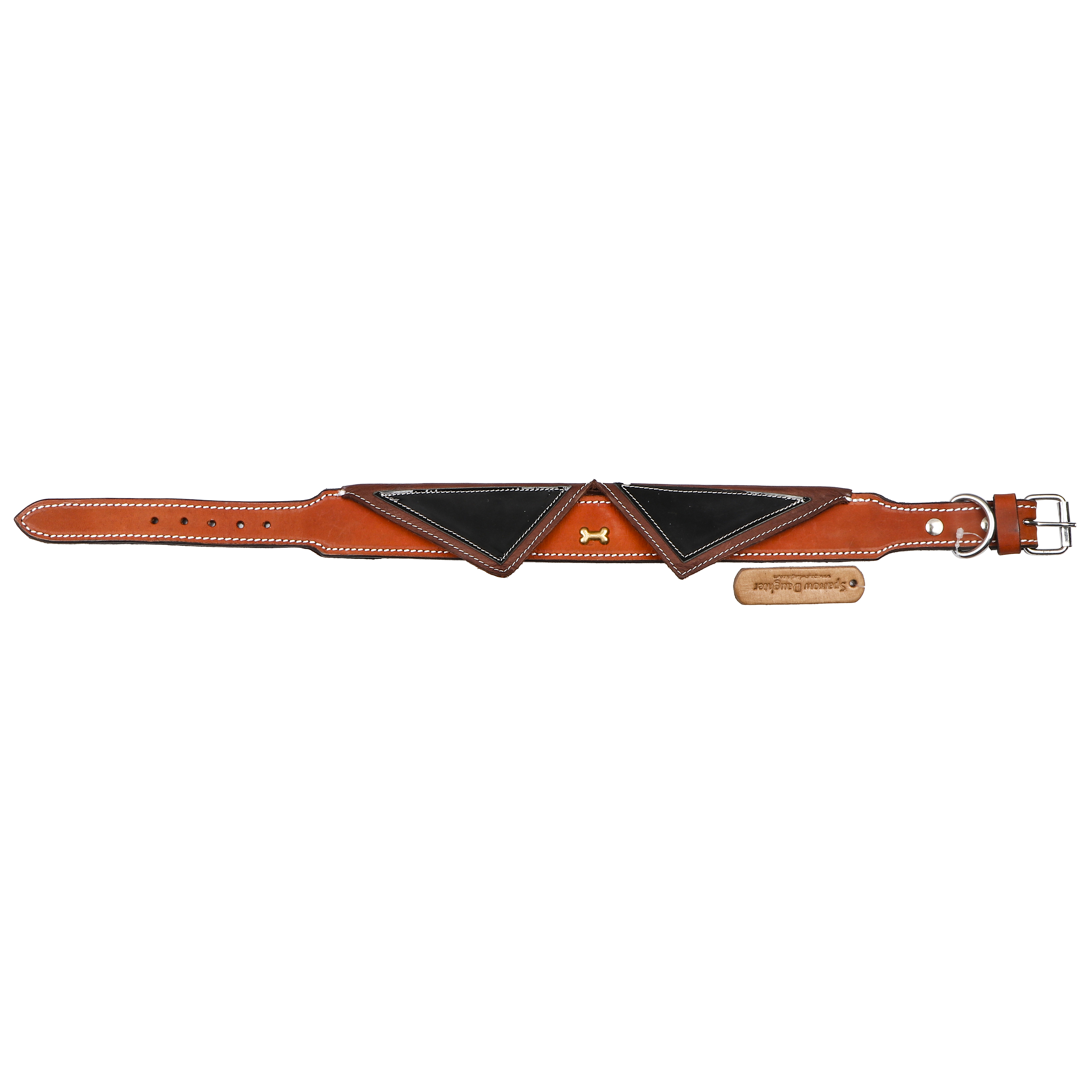 Sparrow Daughter Leather Dog Collar With V-shape Design For Small Medium And Large Dogs
