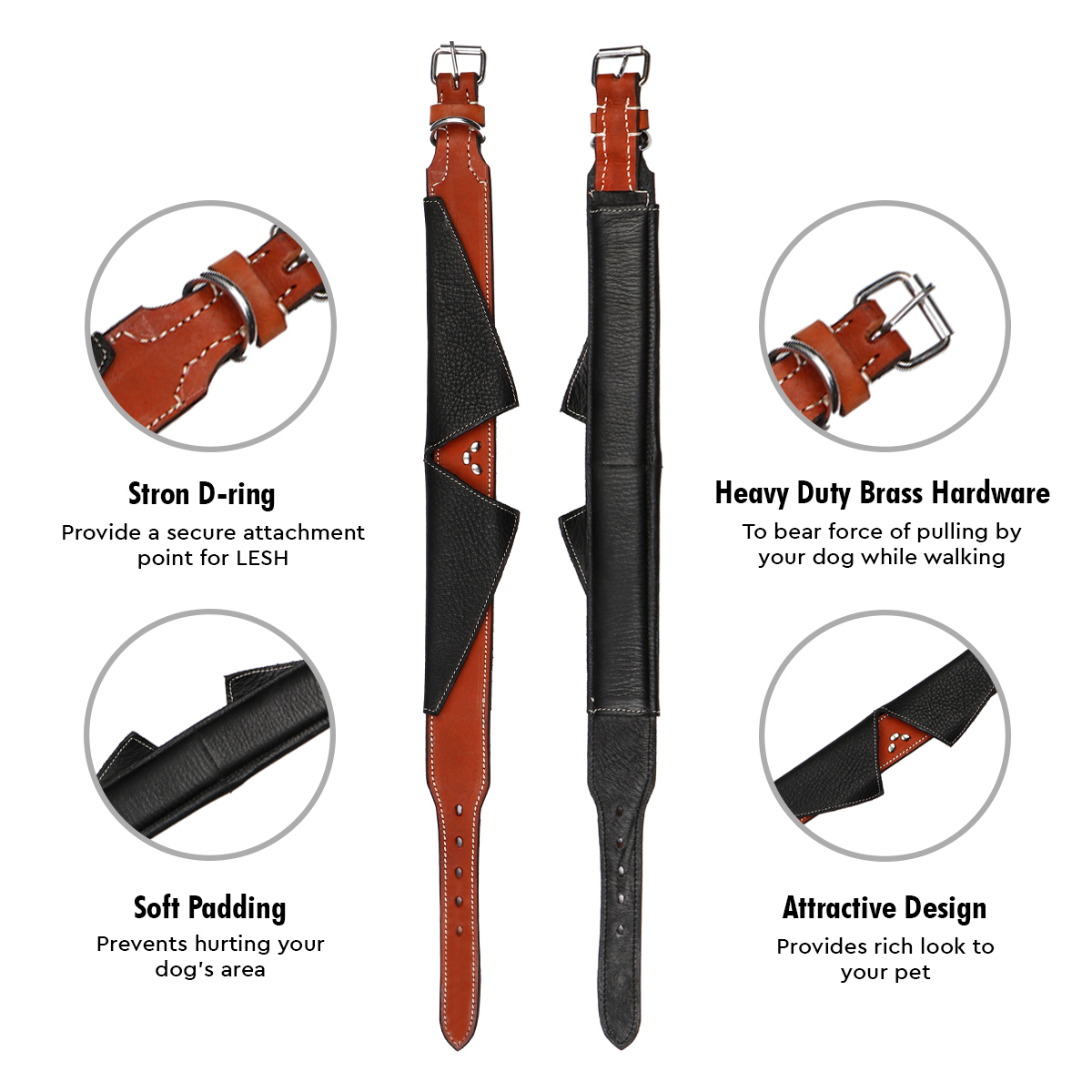 Sparrow Daughter Leather Dog Collar With V - Shape Design And Studded - Leather, 200 Gm, Orange/dark Brown | Handcrafted, Rust Resistant, Antique Brass Buckle, 15 Color Options