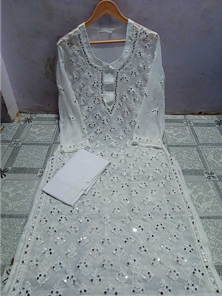 Lucknowi Latest Chiffon Booti Jaal With Inner Febric Hand And Mirror Work Embroidry Bust Size: 38 Inch (In)