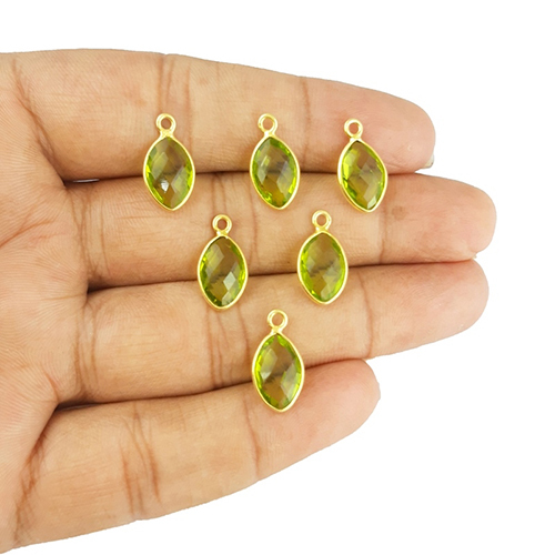 Charms Peridot Quartz Gemstone Gold Vermeil Marquise Shape 9x12mm Pendant