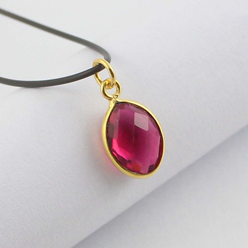 Ruby Light Quartz Gemstone Gold Vermeil Marquise Shape 9x12mm Pendant - Jewelry Type: Charms