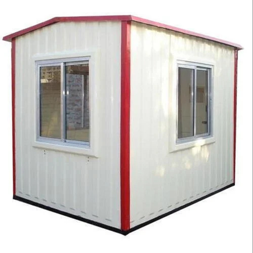 Prefabricated Office Guard Cabins - MS Material, 4 x 6 Feet Size, White and Red Color | PVC Door, Sliding Window