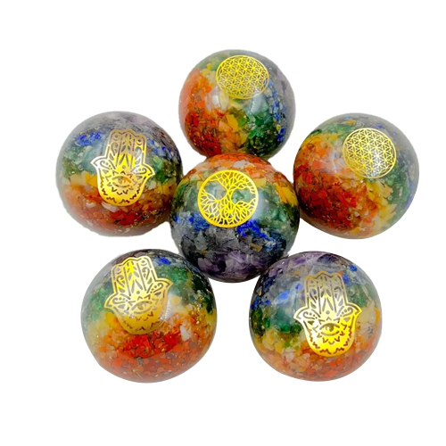 Round Brilliant Cut Spheres Quartz Crystals 7 Chakra Orgone Balls