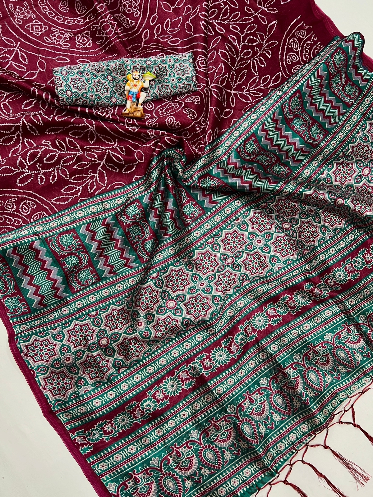 Silk Cotton Saree - Color: Purple With Multicolor Patterns