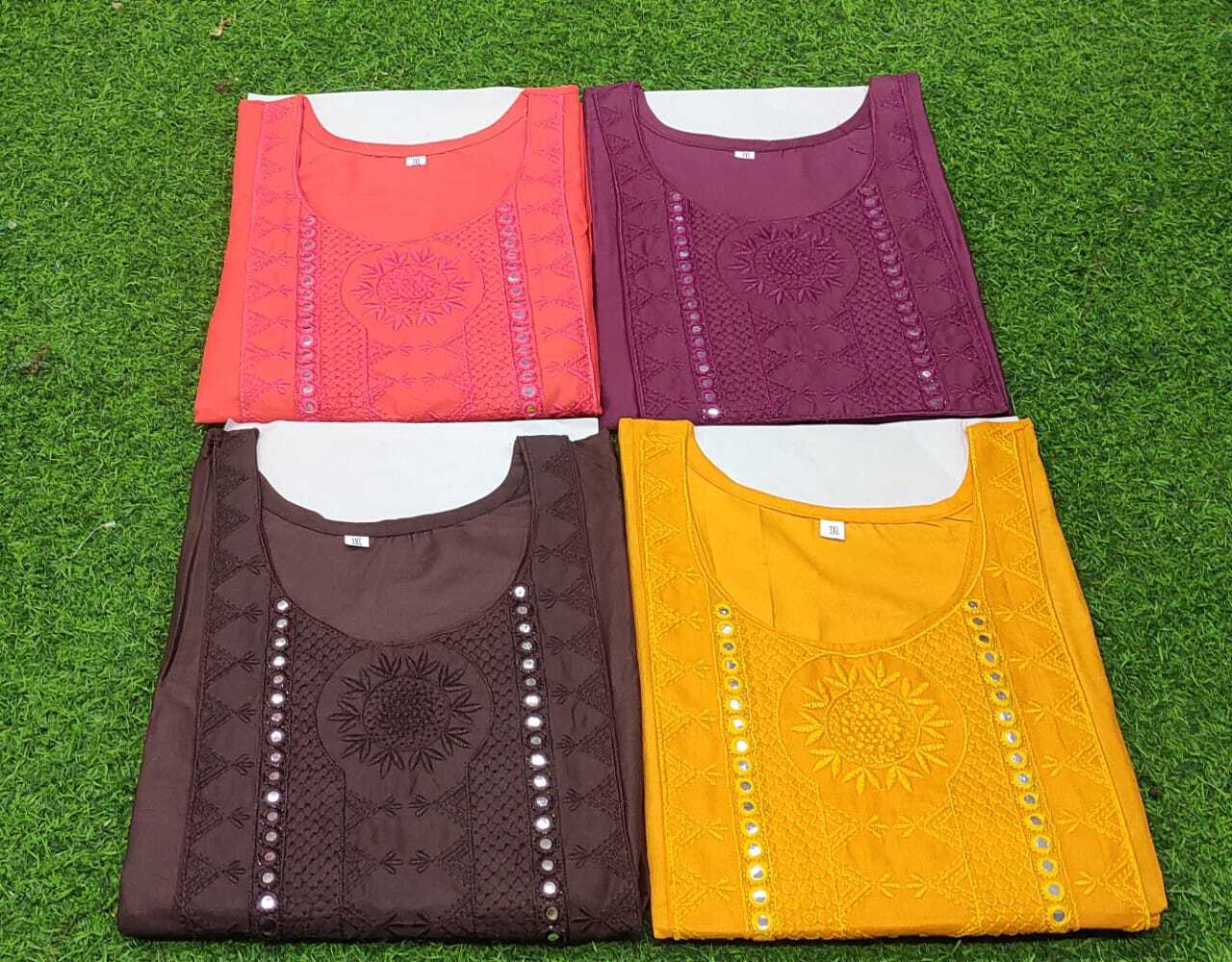 Rayon Kurti - 3xl/4xl Big Size Mix Color | Full Sleeves Embroidered Pattern Breathable & Washable Fabric For All Season