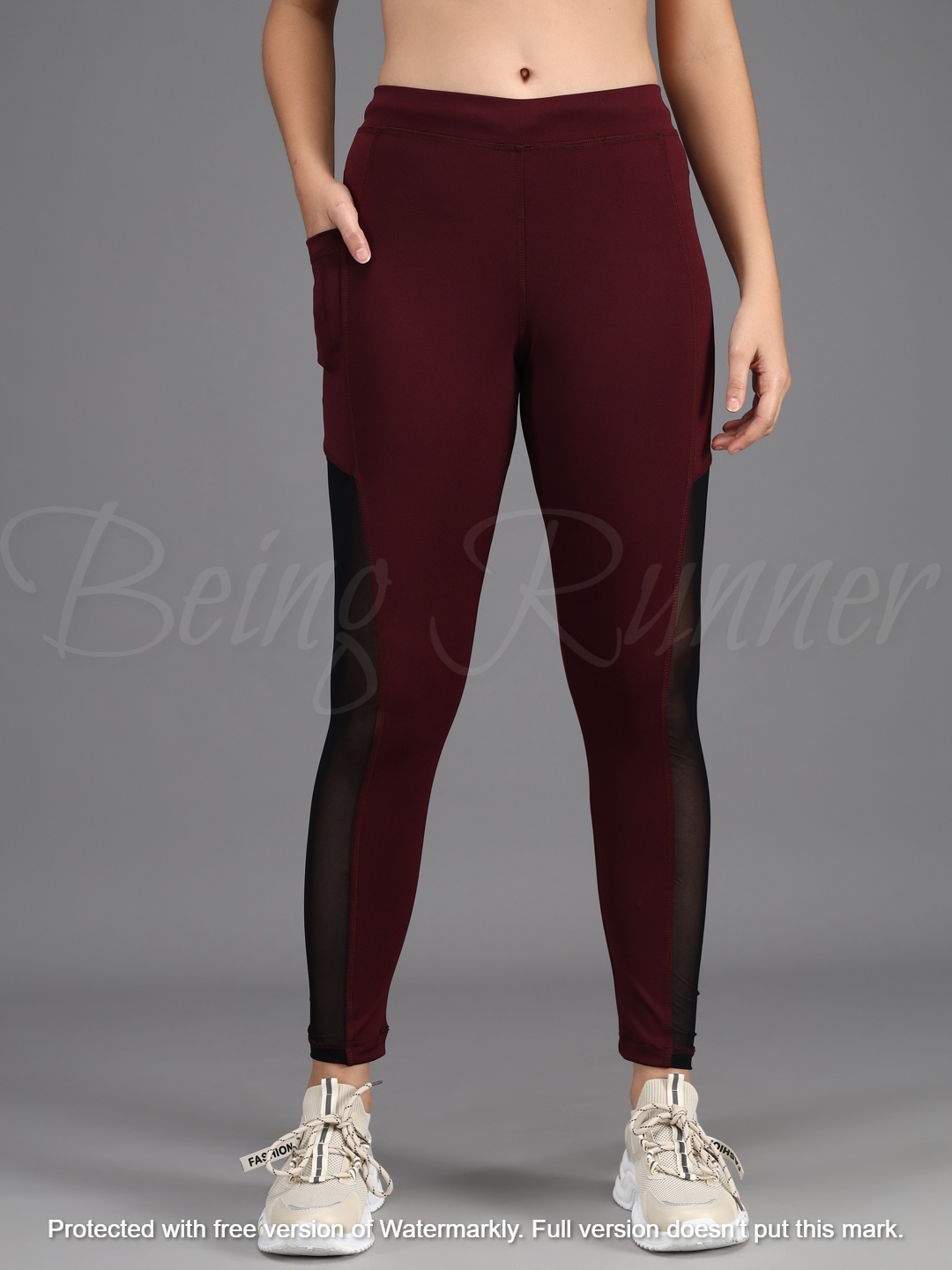 Being Runner Trendy Women Mesh Net Yoga Tights With Pocket - Spandex, Slim Fit, Cool Max Fabric, 4 Way Lycra, Summer Sportswear | Customizable Logo, Mesh Net Design