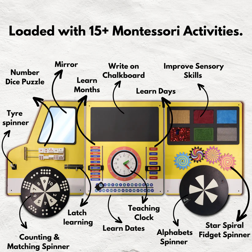 My School Bus Wooden Montessori Wall Activity Panel - Birchwood ...