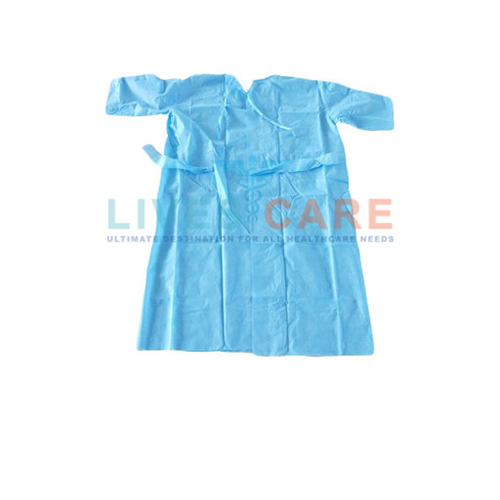 Disposable Patient Gown - Spunbond Nonwoven Fabric & SMS, Blue, Full Sleeve, Round Collar, Unisex, Knee Length, Sizes S to XXL