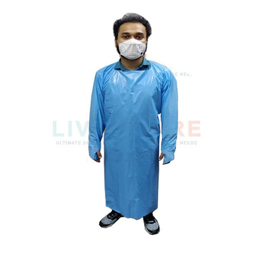 Plastic Isolation Gown With Thumbhole - Color: Blue