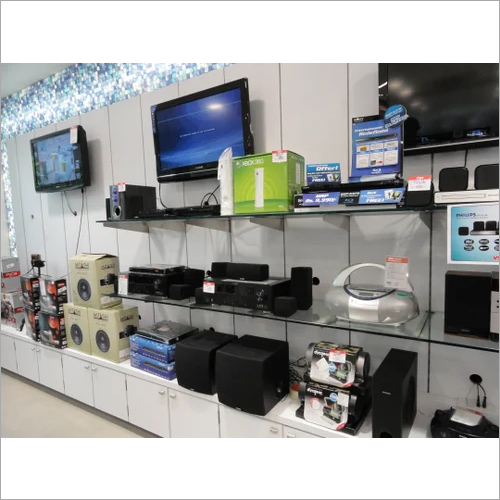 Electronic Store Rack - MDF & Steel, Customized 2-4ft Size, Black Color, 5 Heavy-Duty Shelves 50kg Capacity