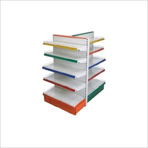Gondola With Face Cap - Mild Steel, 4 Shelves, White Color | Durable Supermarket Rack With Plating Finish
