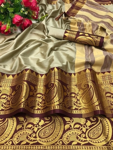 कैज़ुअल देवकी ग्रे कॉटन सिल्क साड़ी