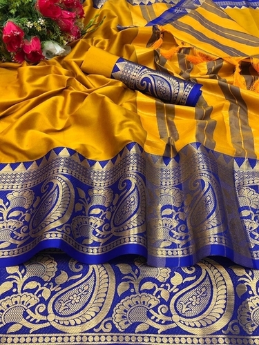 कैज़ुअल देवकी मस्टर्ड कॉटन सिल्क साड़ी