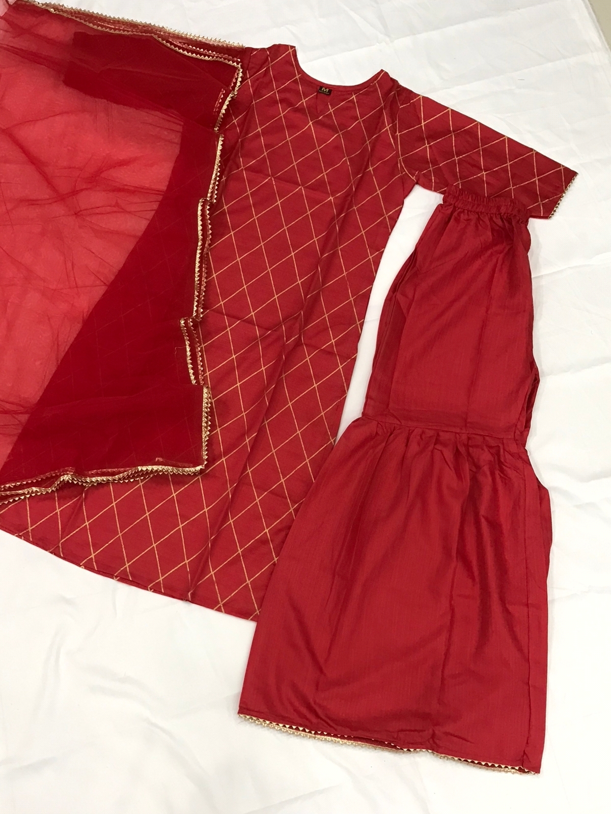 Sharara Red Rayon Kurti Decoration Material: Laces