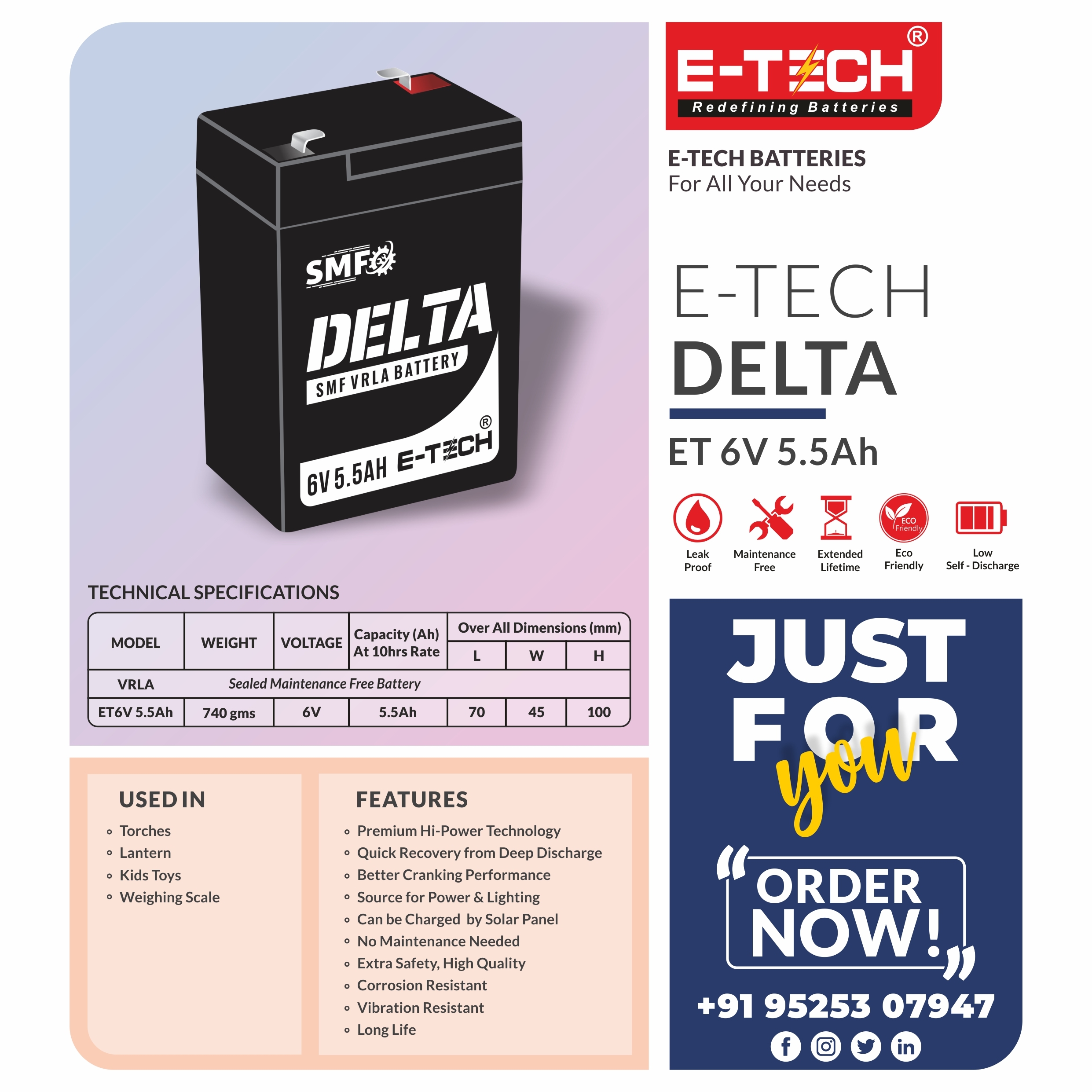 Erc E-tech Delta 6v 4.5ah With 12 Month Warranty Net Weight: 0.70 Kilograms (Kg)