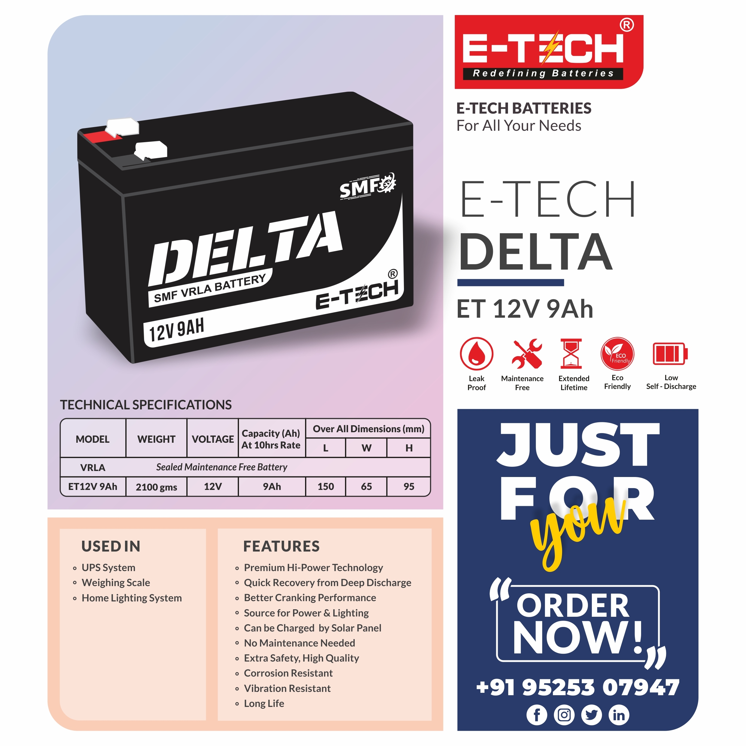 Erc E-tech Delta 12v 7.2ah Ups With 12 Month Warranty Net Weight: 12.08 Kilograms (Kg)