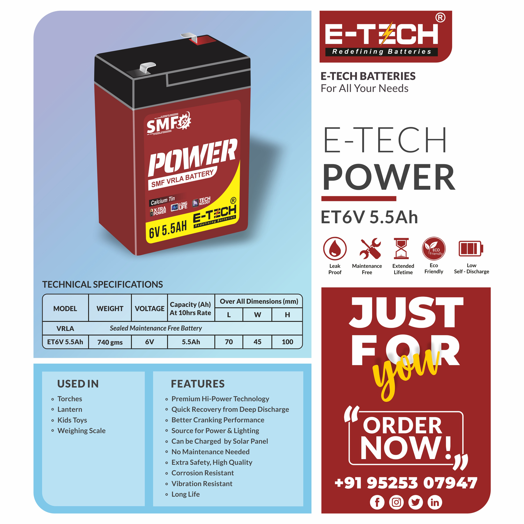 Erc E-tech Power 6v 6.5ah Weighing Machine - Steel Body, 0.7kg Weight, Vrla Acid Lead Battery, 6 Month Warranty