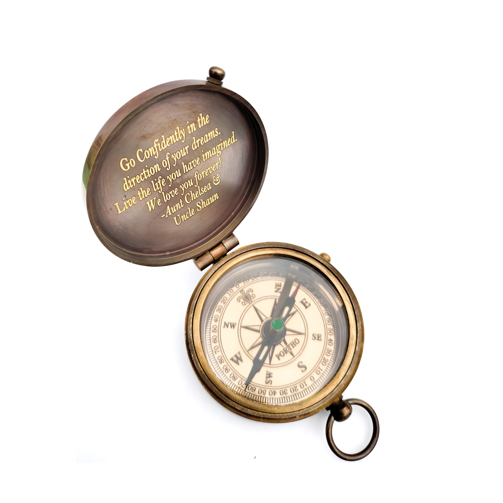 Handmade Nautical Brass Antique Flat Pocket Compass With Leather Case