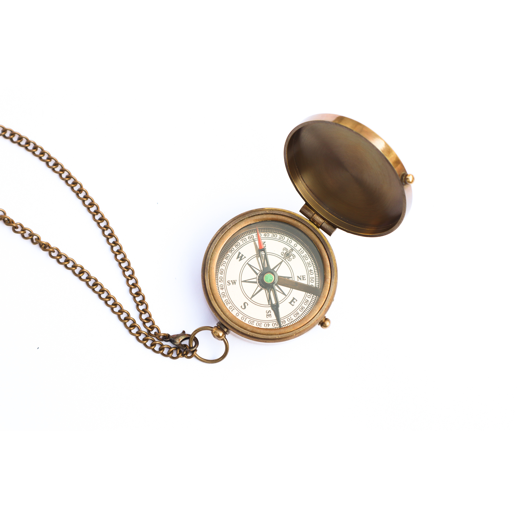 Handmade Nautical Brass Antique Flat Pocket Compass With Leather Case