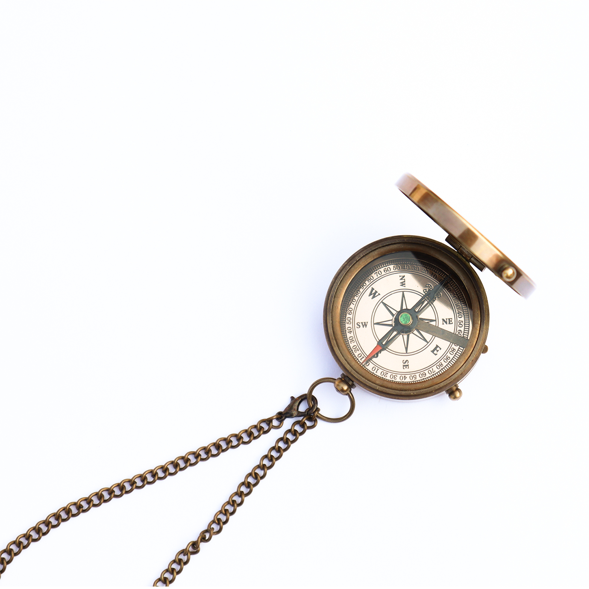 Handmade Nautical Brass Antique Flat Pocket Compass With Leather Case