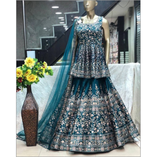 Koti Top Lehenga - Georgette, Sleeveless, Blue | Modern Embroidered Design, Quick Dry and Washable