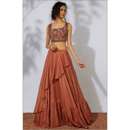 Chiffon Ladies Brown Lehenga