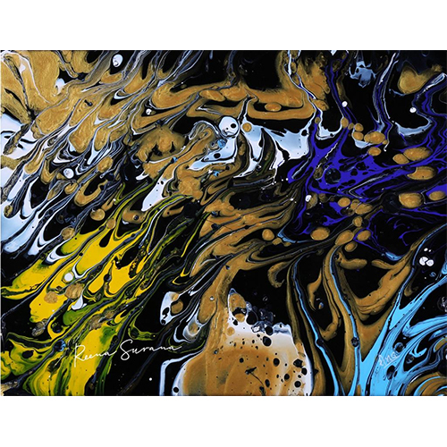 स्ट्रेच्ड कैनवास पर ऐक्रेलिक पोर साइज़: 12*16 इंच